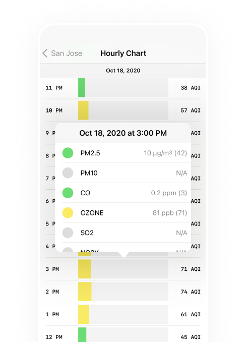 Screenshot of iOS app hourly detailed information
